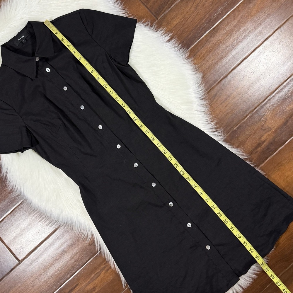 Theory Women's Size 2 Black Crunch Wash Linen Button Front Collared Shirt Dress - Picture 3 of 9